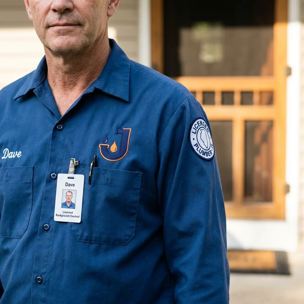 Licensed plumber showing ID badge in Wewoka, OK