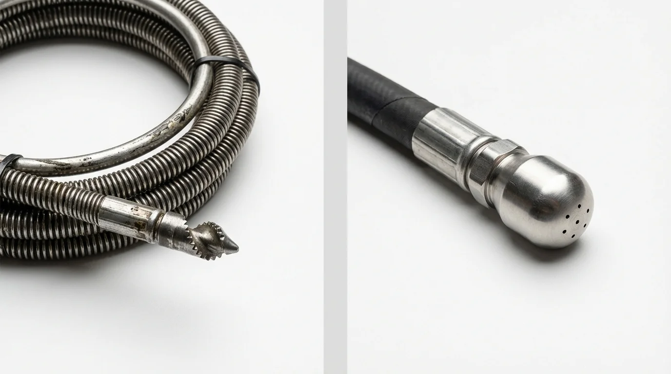 Drain snake cable and hydro jetting nozzle used for drain cleaning in Wewoka, OK