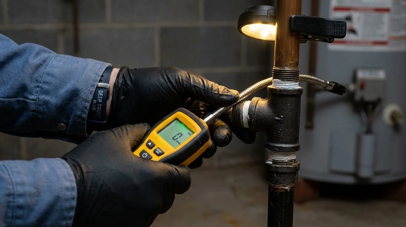 Gas leak detection with electronic sniffer by Johns Plumbing LLC in Wewoka