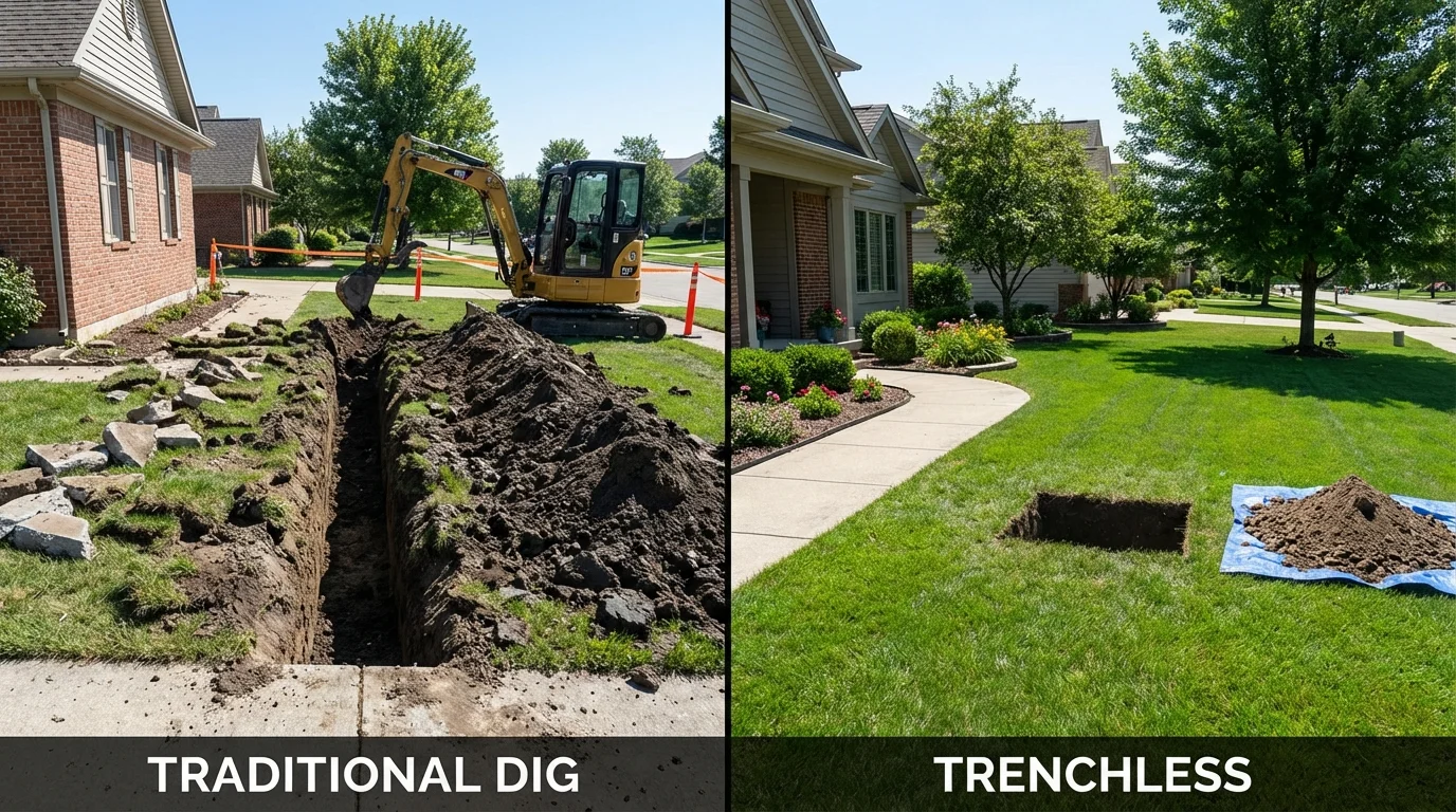 Trenchless sewer repair with minimal yard damage versus traditional excavation in Wewoka, OK